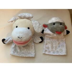 Lot 2 Hand Puppets Cow Plush Evriholder Big Mouth Melissa & Doug Lamb (No Tag)